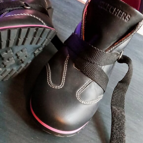 Edgy RARE Vintage Skechers Somethin’ else Black/Pink Leather Sneaker Heels - Picture 12 of 16